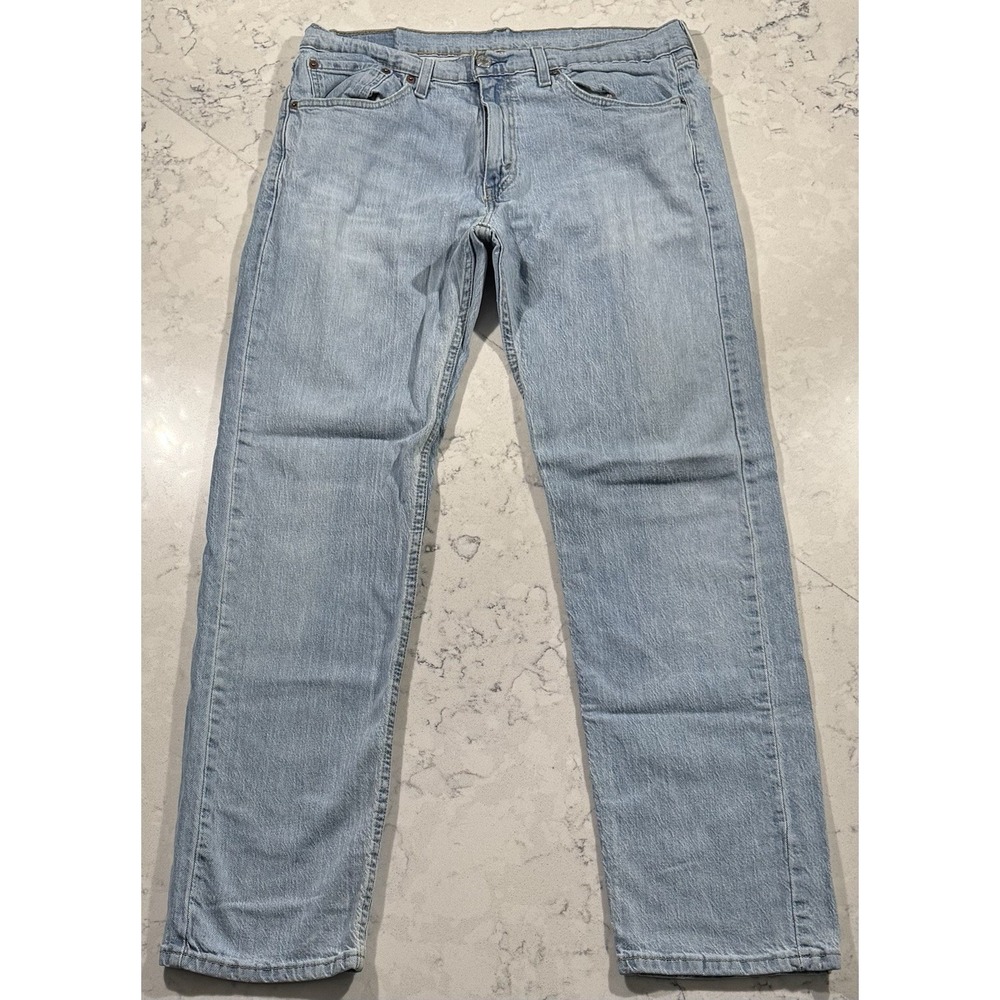 Levi's 505 Jeans Mens 34x32 Blue Light Wash Cotton Stretch Straight Leg Casual